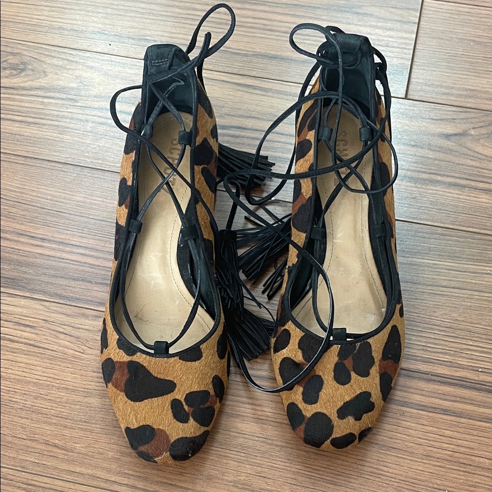 SCHUTZ Animal Print Lace-Up Flats
